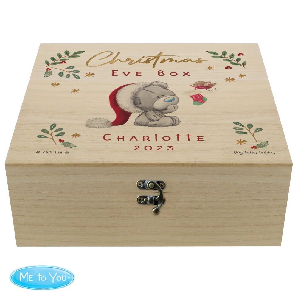Personalised Memento Company Wood Winter Christmas Eve Tiny Tatty Teddy Large Keepsake Box - One Size Image 5