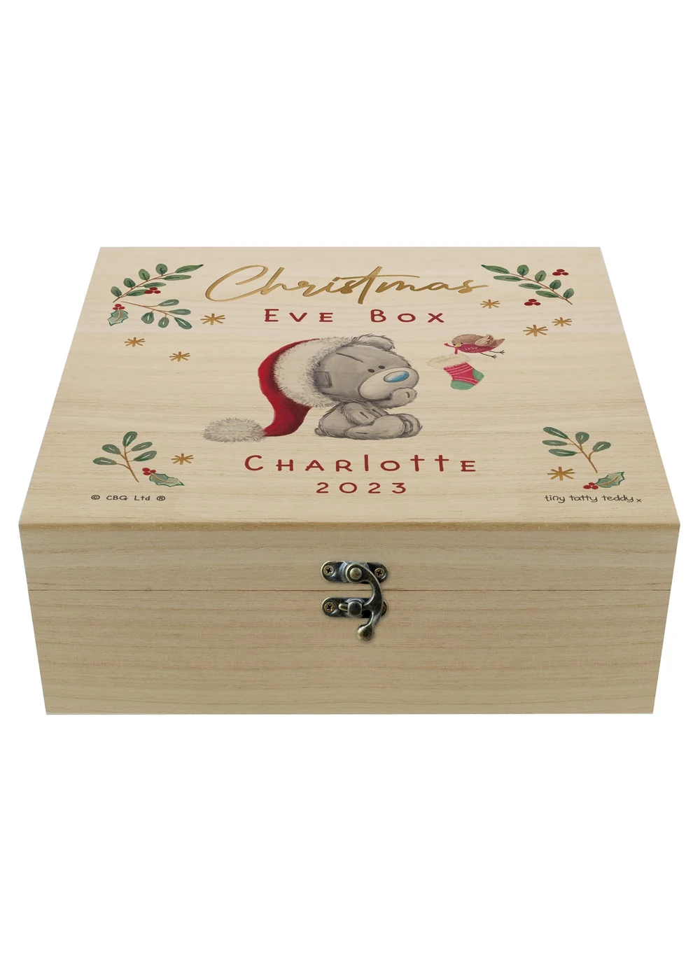 Personalised Memento Company Wood Winter Christmas Eve Tiny Tatty Teddy Large Keepsake Box - One Size Image 1
