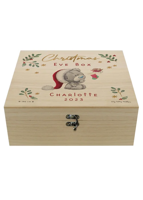 Personalised Memento Company Wood Winter Christmas Eve Tiny Tatty Teddy Large Keepsake Box - One Size Image 1