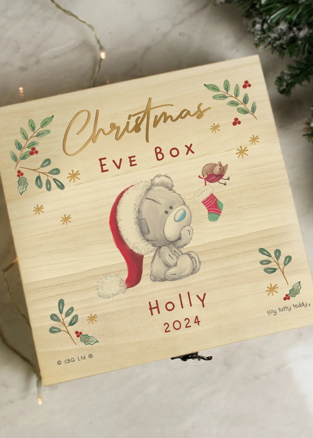 Personalised Memento Company Wood Winter Christmas Eve Tiny Tatty Teddy Large Keepsake Box - One Size Image 2