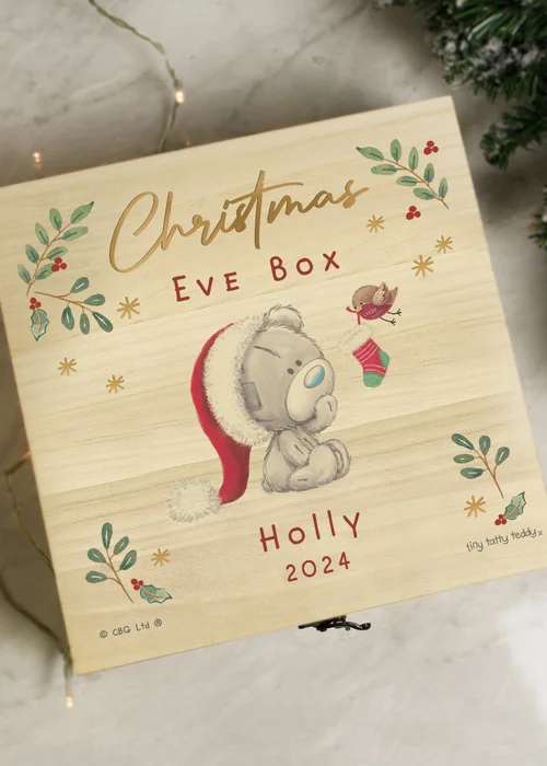 Personalised Memento Company Wood Winter Christmas Eve Tiny Tatty Teddy Large Keepsake Box - One Size Image 2