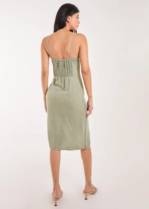 Pink Vanilla Khaki Ruched Linen Style Midi Dress - 6 Image 2