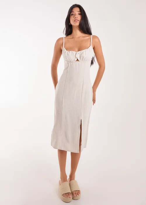 Pink Vanilla Stone Ruched Linen Style Midi Dress - 6 Image 1