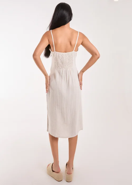 Pink Vanilla Stone Ruched Linen Style Midi Dress - 6 Image 2