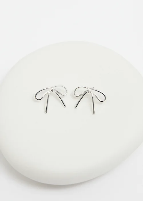 Mood Silver Polished Bow Stud Earrings - One Size Image 2