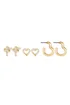 Mood Gold Crystal Love Heart Mixed Earrings - Pack of 3 - One Size Image 1