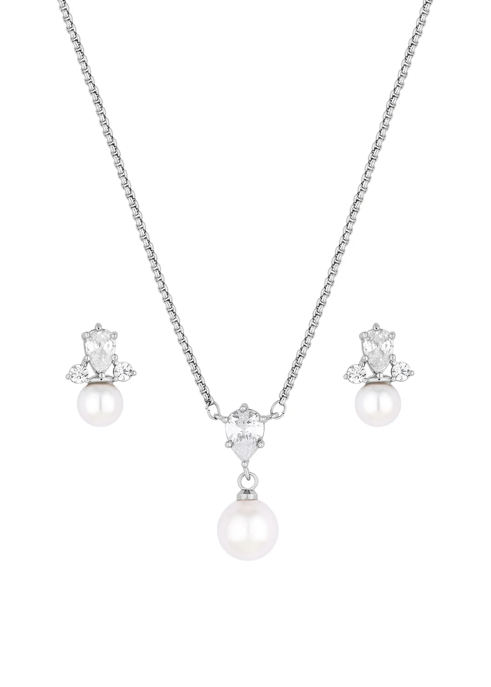 Jon Richard Rhodium Plated And Pearl Set - Gift Boxed - One Size Image 3