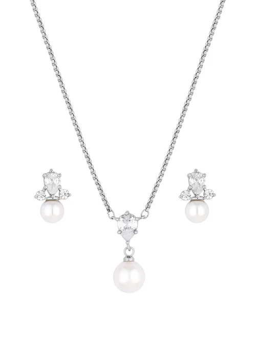 Jon Richard Rhodium Plated And Pearl Set - Gift Boxed - One Size Image 3