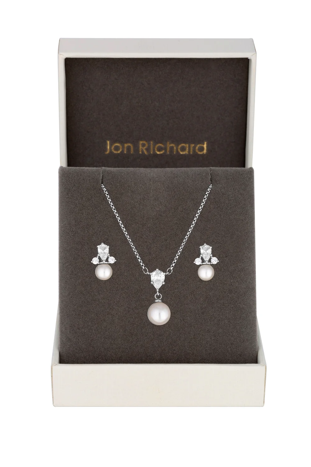 Jon Richard Rhodium Plated And Pearl Set - Gift Boxed - One Size Image 1