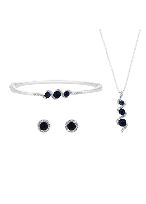 Jon Richard Silver Plated Sapphire and Crystal Twist Drop Set Gift Boxed - One Size Image 2
