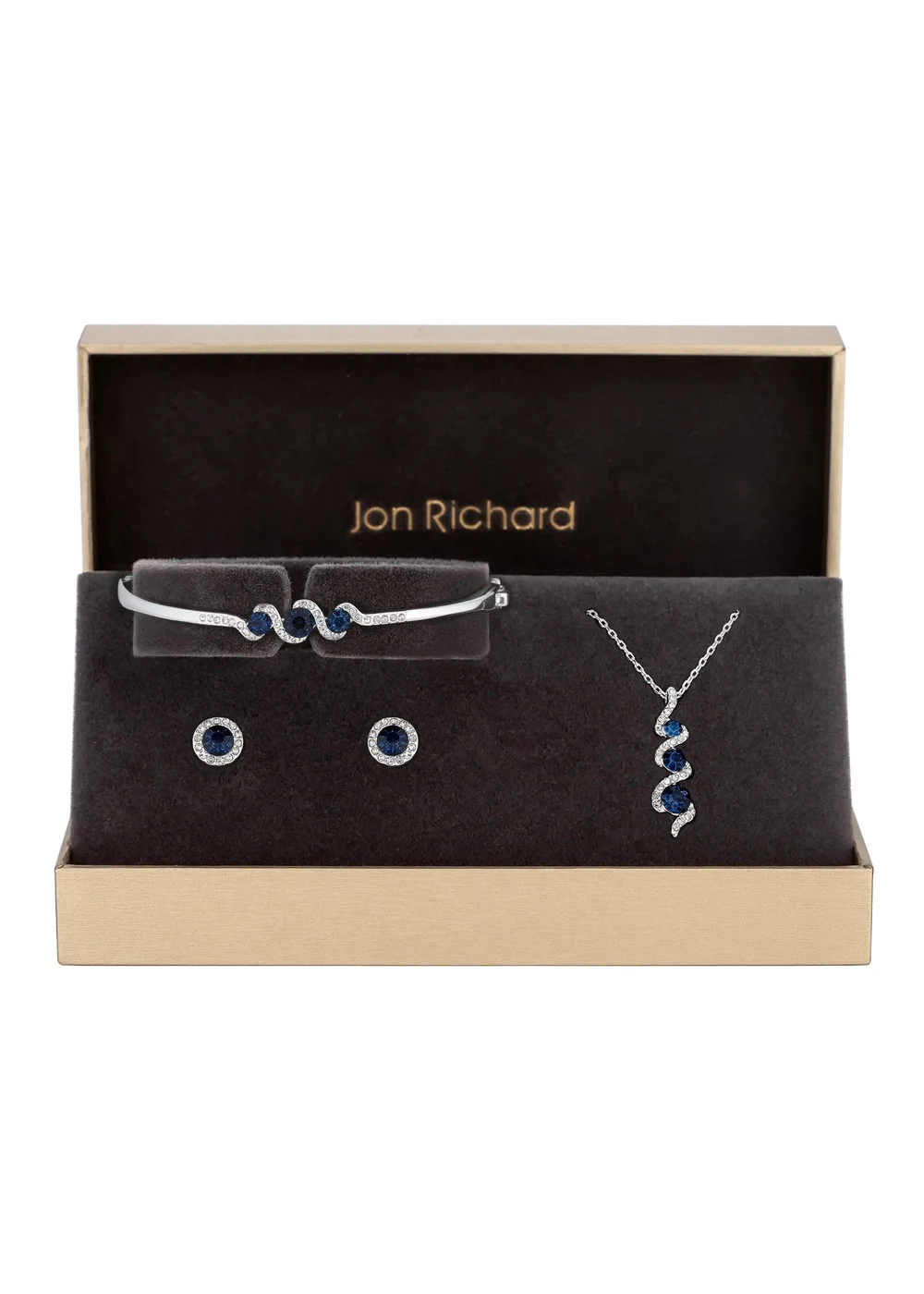 Jon Richard Silver Plated Sapphire and Crystal Twist Drop Set Gift Boxed - One Size Image 1