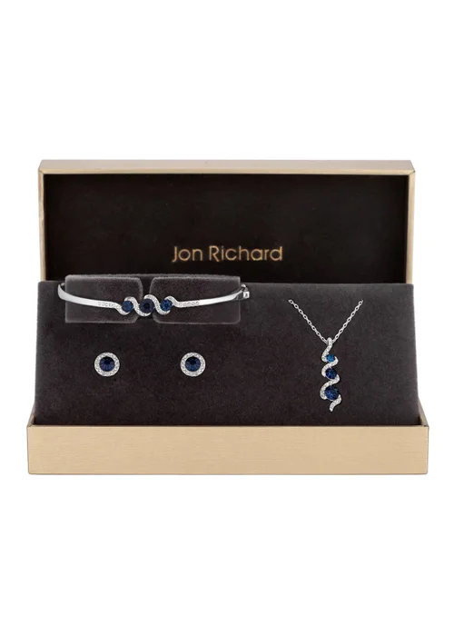 Jon Richard Silver Plated Sapphire and Crystal Twist Drop Set Gift Boxed - One Size Image 1