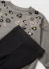 Girls Grey Leopard Heart Sweatshirt & Legging Set (7-15yrs) - Age 7 Years Image 2