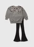 Girls Grey Leopard Heart Sweatshirt & Legging Set (7-15yrs) - Age 7 Years Image 1