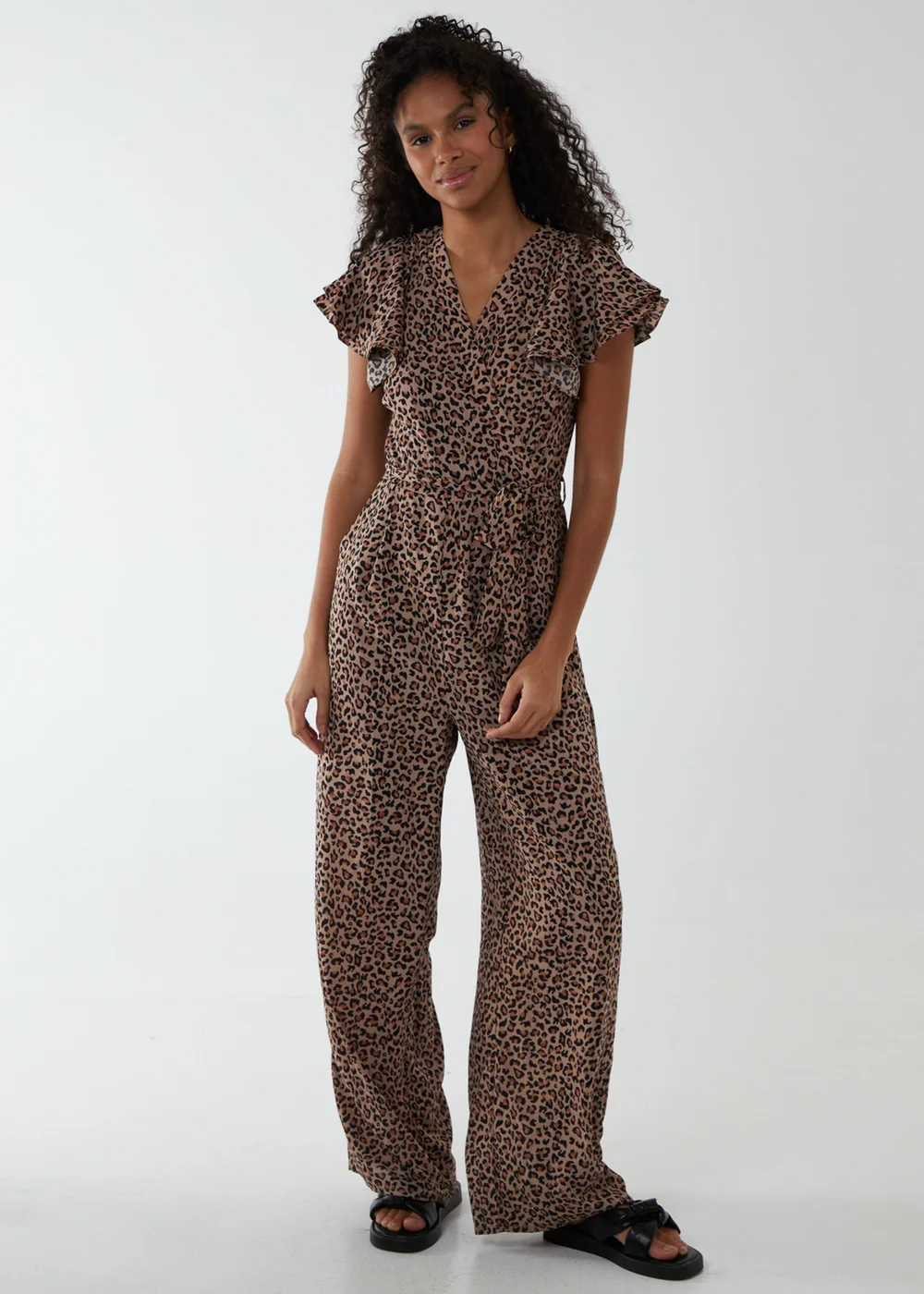 Blue Vanilla Brown Jumpsuit With Ruffle Sleeve And Wrap Front - Size 8 Image 1