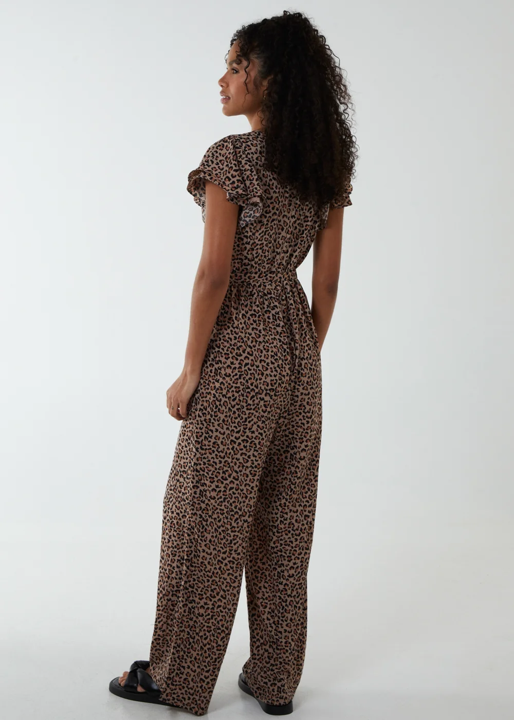 Blue Vanilla Brown Jumpsuit With Ruffle Sleeve And Wrap Front - Size 8 Image 2