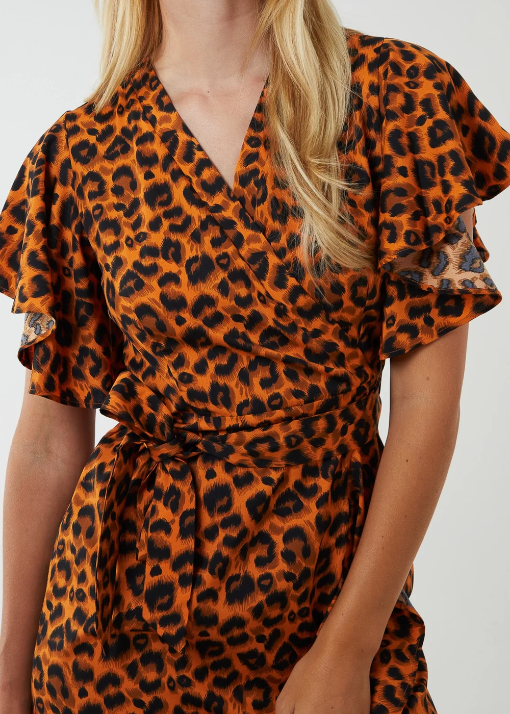 Blue Vanilla Leopard Print Wrap Ruffle Midi Dress - 14 | Matalan Blue Vanilla Leopard Print Wrap Ruffle Midi Dress - 14 | Matalan