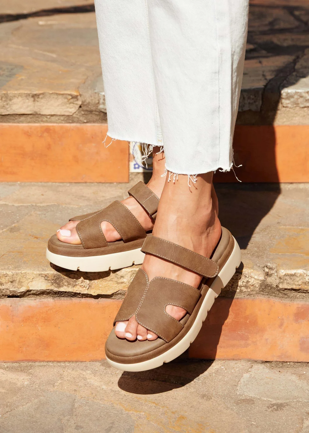 Linzi Harper Tan Faux Nubuck Chunky Sandals - 3 Image 1