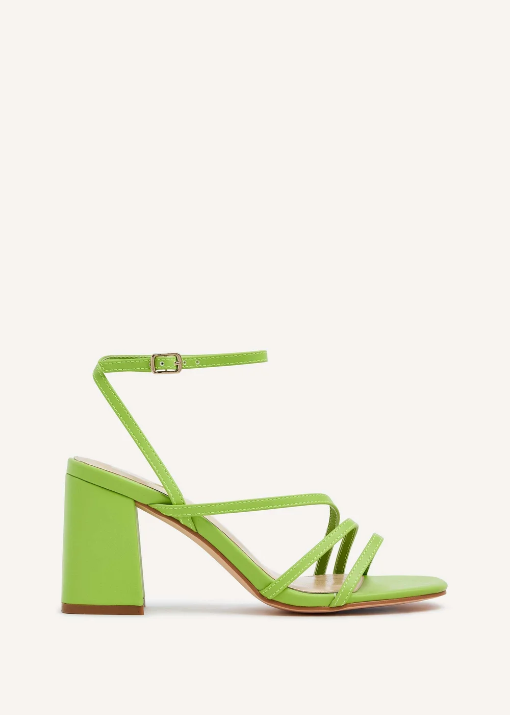 Linzi Status Lime Green Faux Leather Crossover Block Heeled Sandal - 3 Image 2