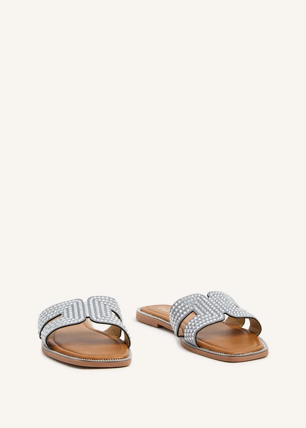 Linzi Devon Silver Diamante Link Design Flat Sandal - 3 Image 3