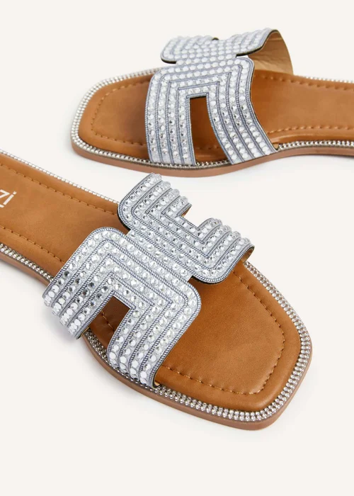 Linzi Devon Silver Diamante Link Design Flat Sandal - 3 Image 5