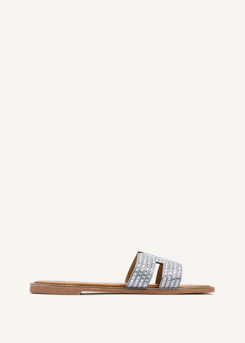 Linzi Devon Silver Diamante Link Design Flat Sandal - 3 Image 2