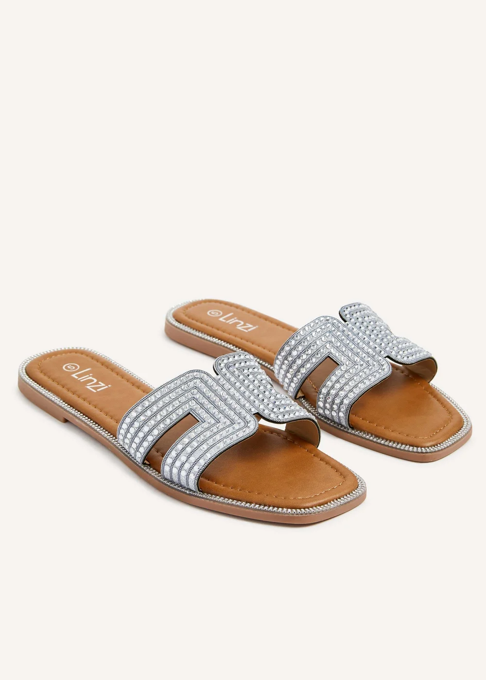 Linzi Devon Silver Diamante Link Design Flat Sandal - 3 Image 4