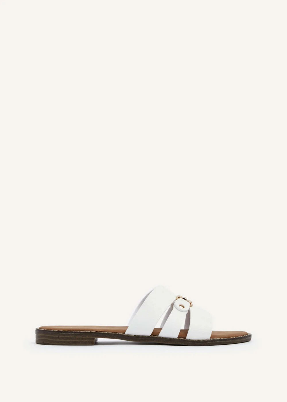 Linzi Florie White Faux Leather Gold Bar Detail Slider Sandal - 3 Image 2