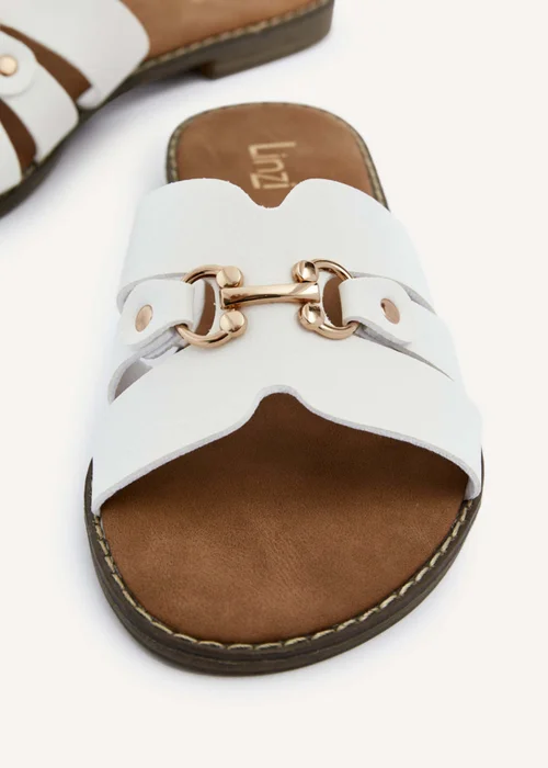Linzi Florie White Faux Leather Gold Bar Detail Slider Sandal - 3 Image 4