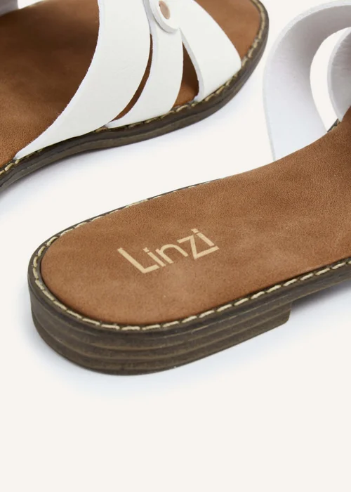 Linzi Florie White Faux Leather Gold Bar Detail Slider Sandal - 3 Image 5