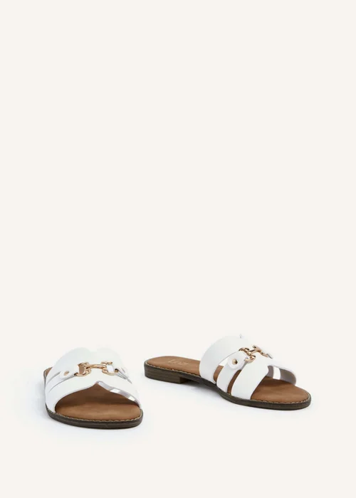 Linzi Florie White Faux Leather Gold Bar Detail Slider Sandal - 3 Image 3