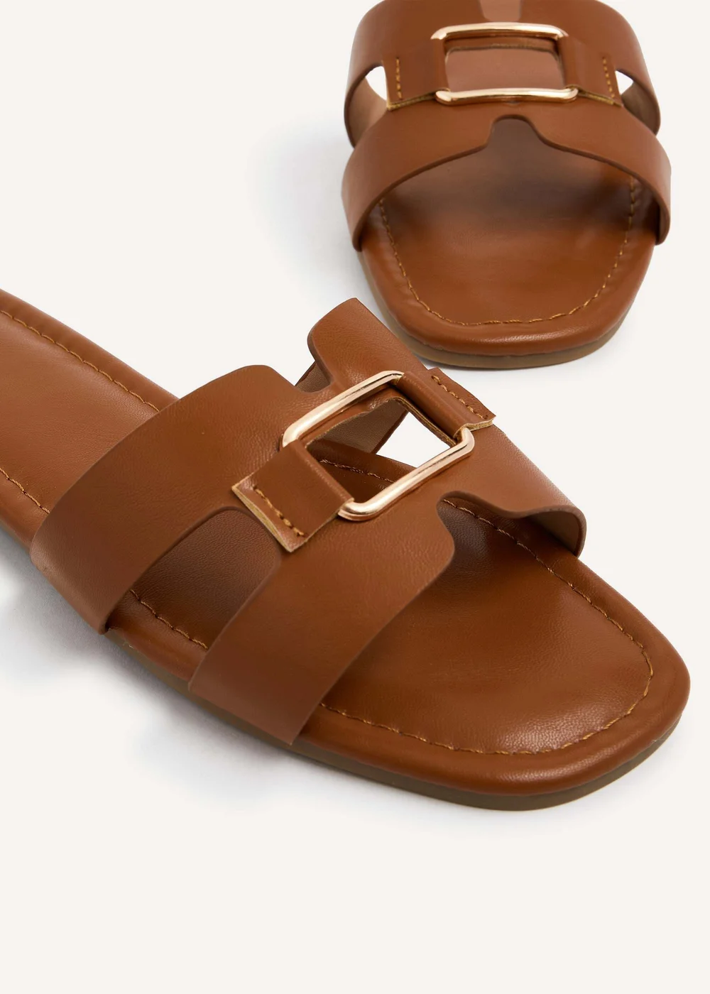 Linzi Sasha Tan Faux Leather Slider Sandal - 3 Image 4
