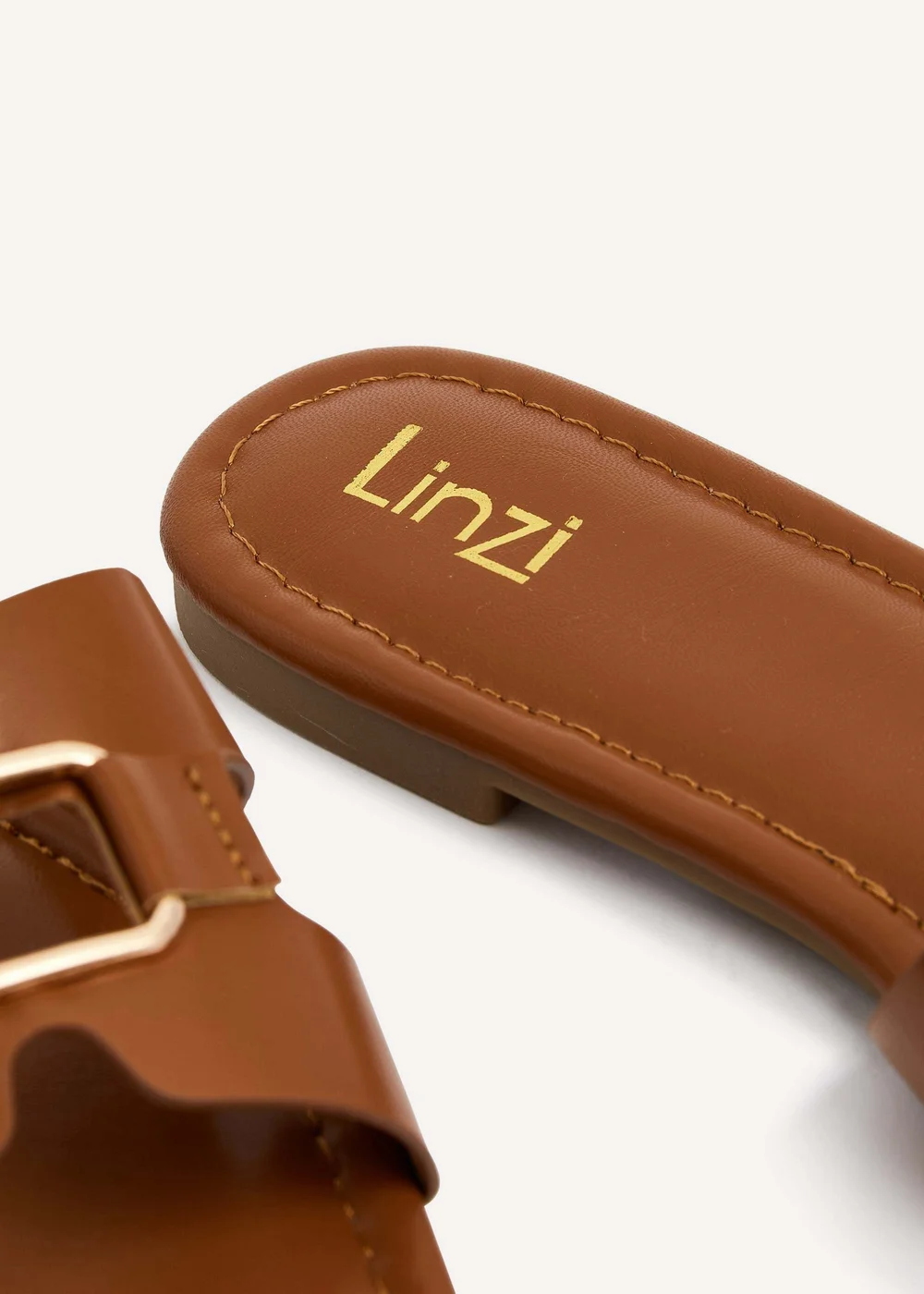 Linzi Sasha Tan Faux Leather Slider Sandal - 3 Image 5