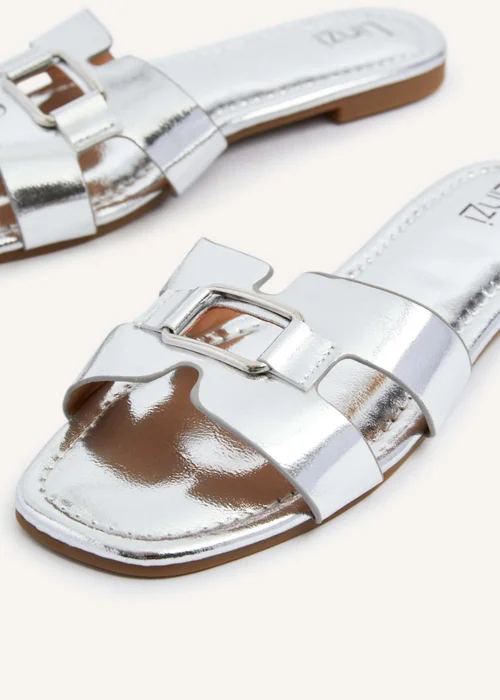 Linzi Sasha Silver Faux Leather Slider Sandal - 3 Image 4