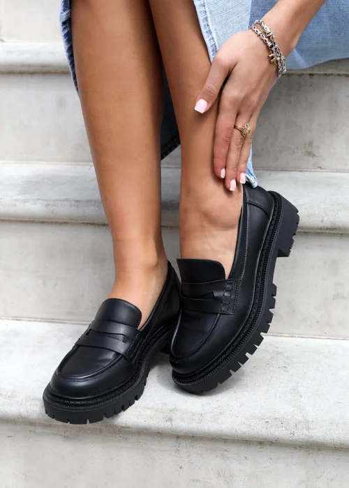 Linzi Ivan Black Faux Leather Classic Chunky Loafer - 3 Image 1