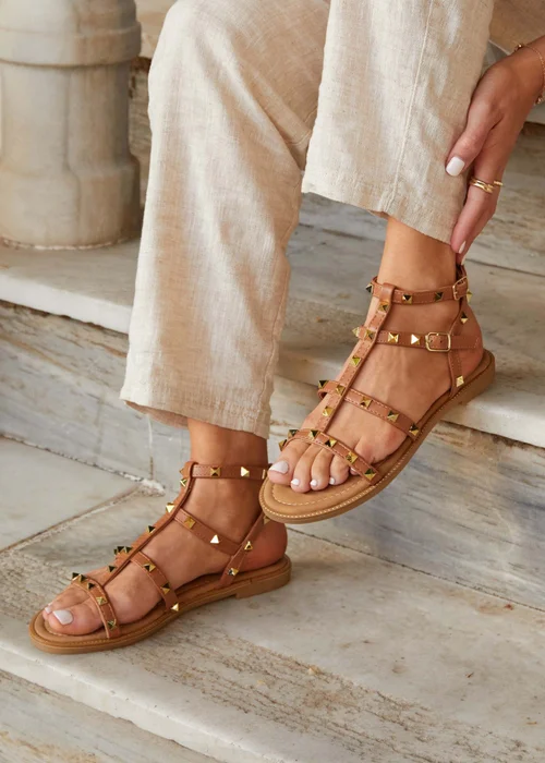 Linzi Billie Tan Studded Gladiator Sandal - 3 Image 1