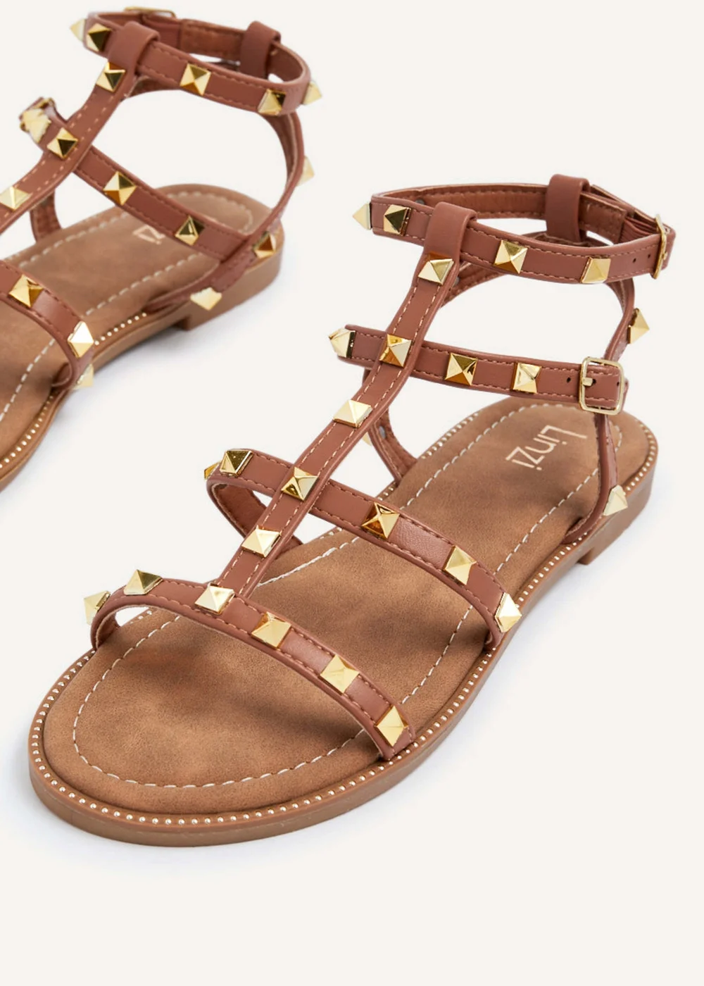Linzi Billie Tan Studded Gladiator Sandal - 3 Image 5