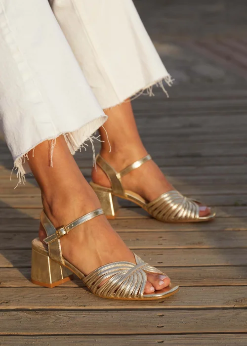 Linzi Ivy Gold Faux Leather Block Heel - 3 Image 1