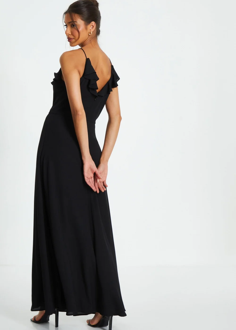 Quiz Black Strappy Ruffle Chiffon Maxi Dress - 8 Image 2