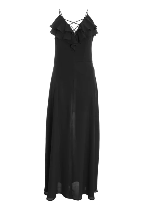 Quiz Black Strappy Ruffle Chiffon Maxi Dress - 8 Image 4