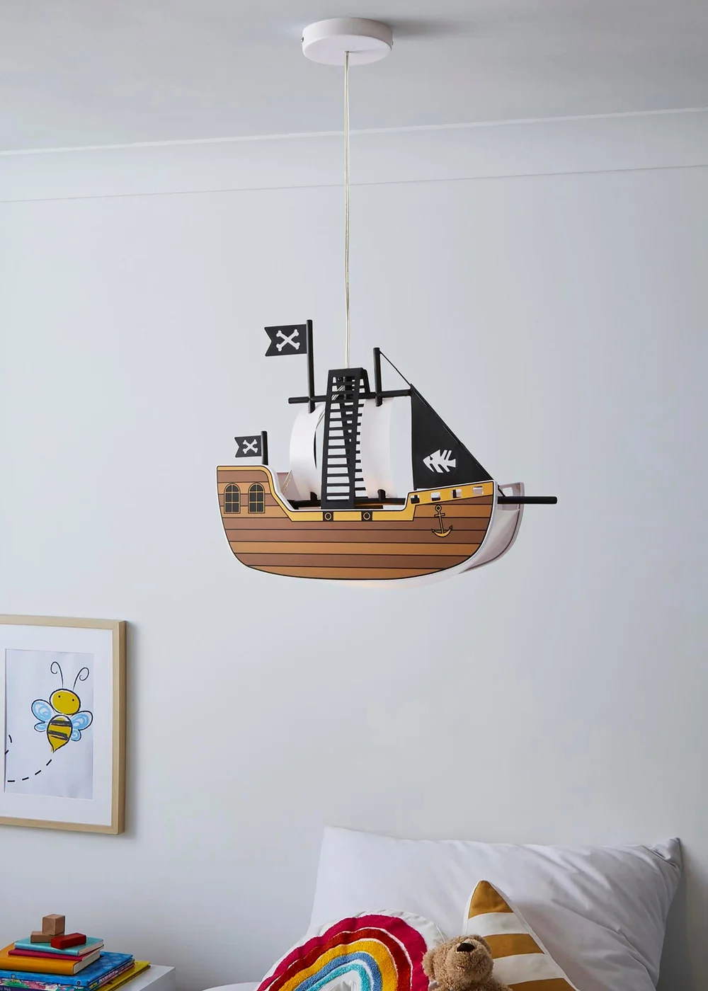 Glow Pirate Ship Ceiling Light Brown (32-100cm x 42cm) - One Size Image 1