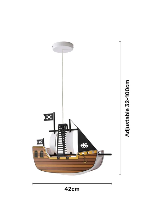 Glow Pirate Ship Ceiling Light Brown (32-100cm x 42cm) - One Size Image 5