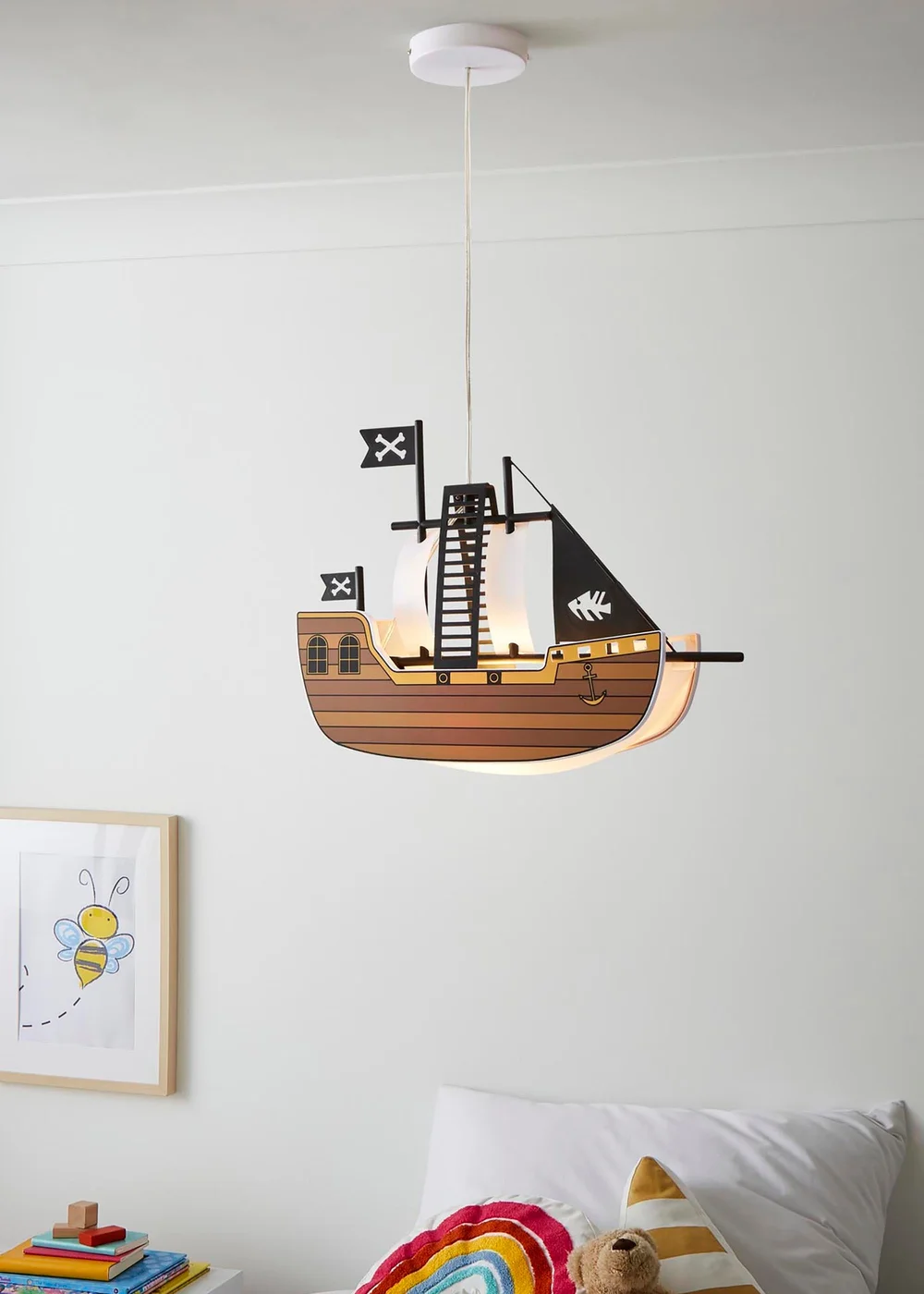 Glow Pirate Ship Ceiling Light Brown (32-100cm x 42cm) - One Size Image 3