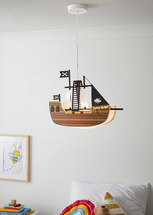 Glow Pirate Ship Ceiling Light Brown (32-100cm x 42cm) - One Size Image 3