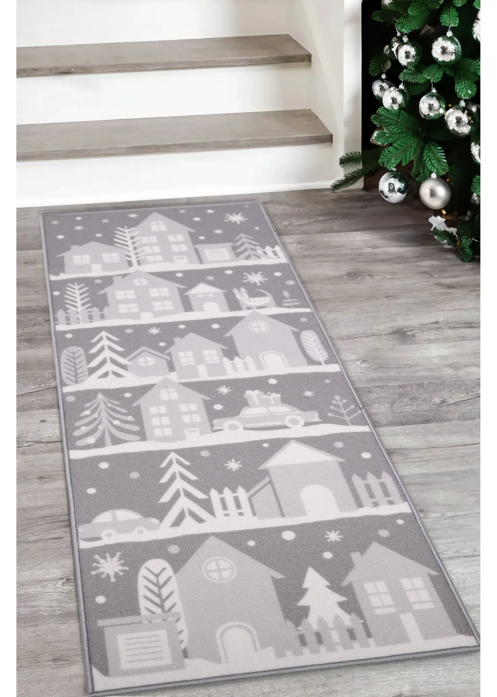 Homemaker Christmas Village Scene Grey Runner - 57 x 150cm Image 1
