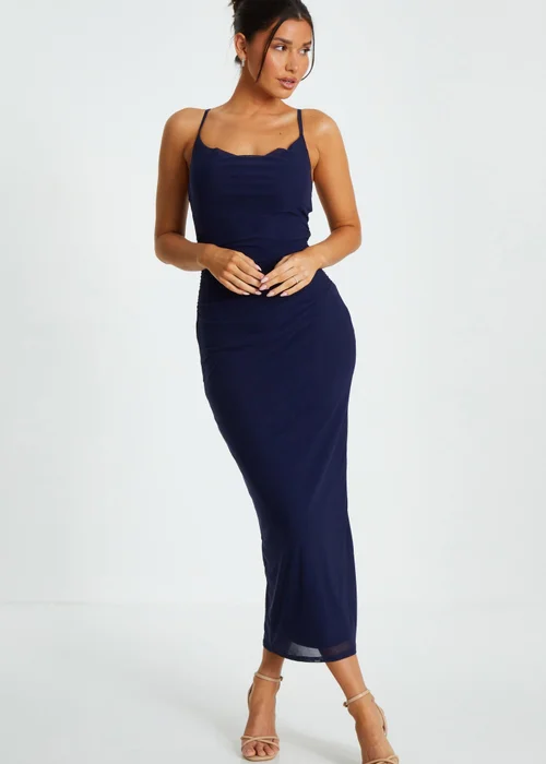Quiz Blue Mesh Ruched Midaxi Dress - 6 Image 1