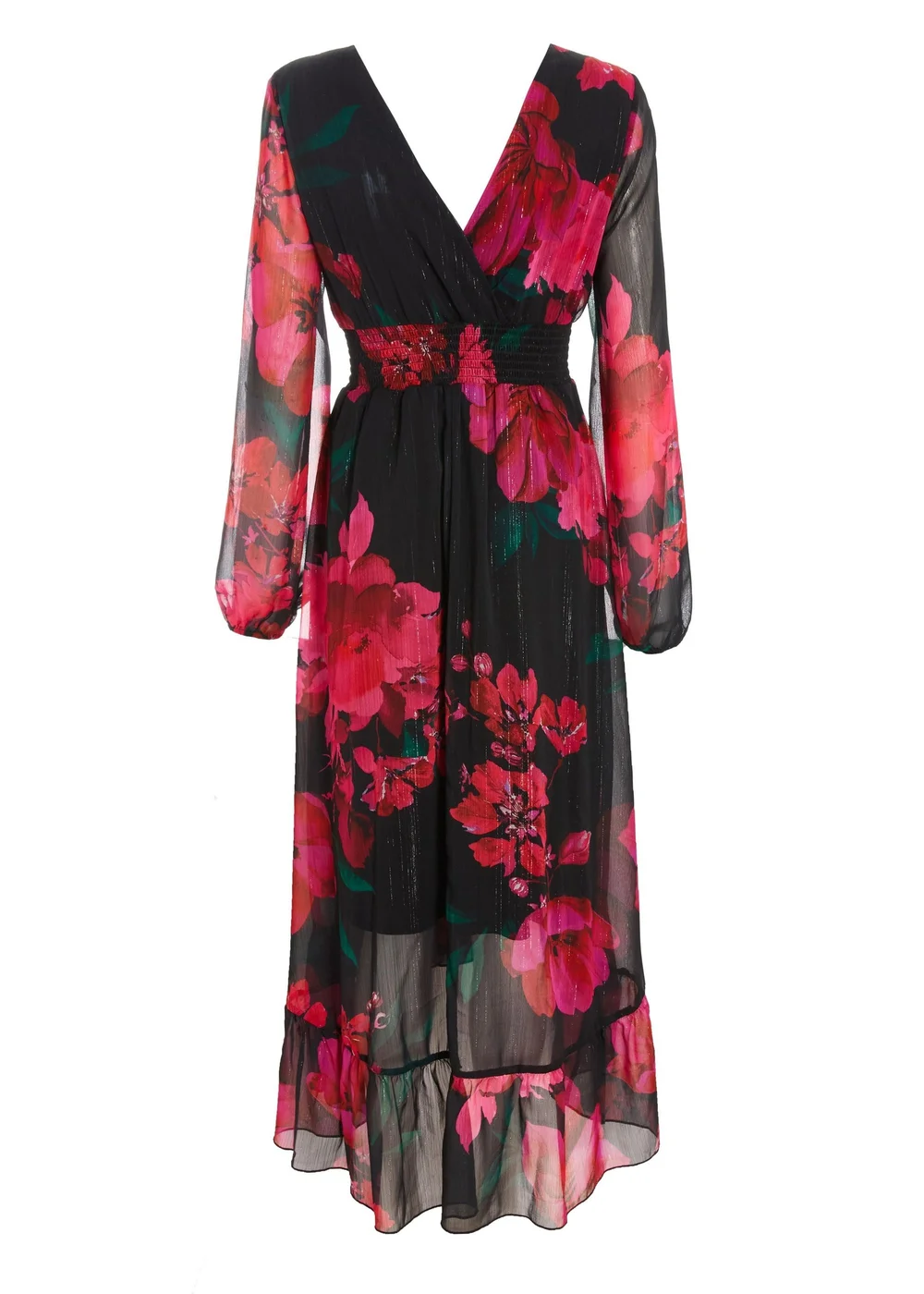 Quiz Black Floral Chiffon Dip Hem Dress - 8 Image 5