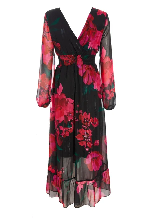 Quiz Black Floral Chiffon Dip Hem Dress - 8 Image 5