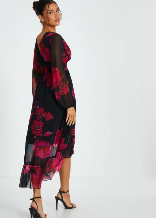 Quiz Black Floral Chiffon Dip Hem Dress - 8 Image 2