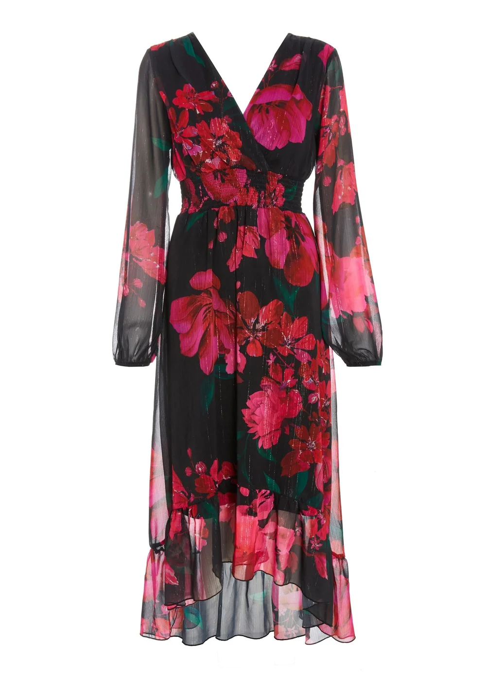 Quiz Black Floral Chiffon Dip Hem Dress - 8 Image 4